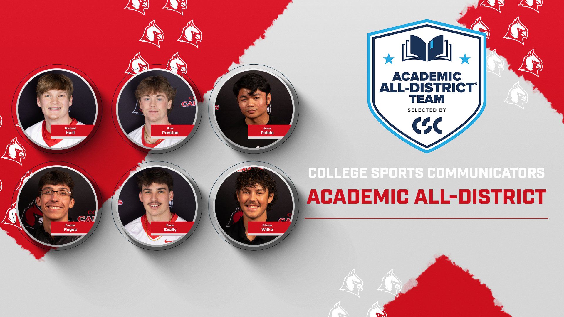 6 Cardinals named to CSC Men's At-Large Academic All-District Team