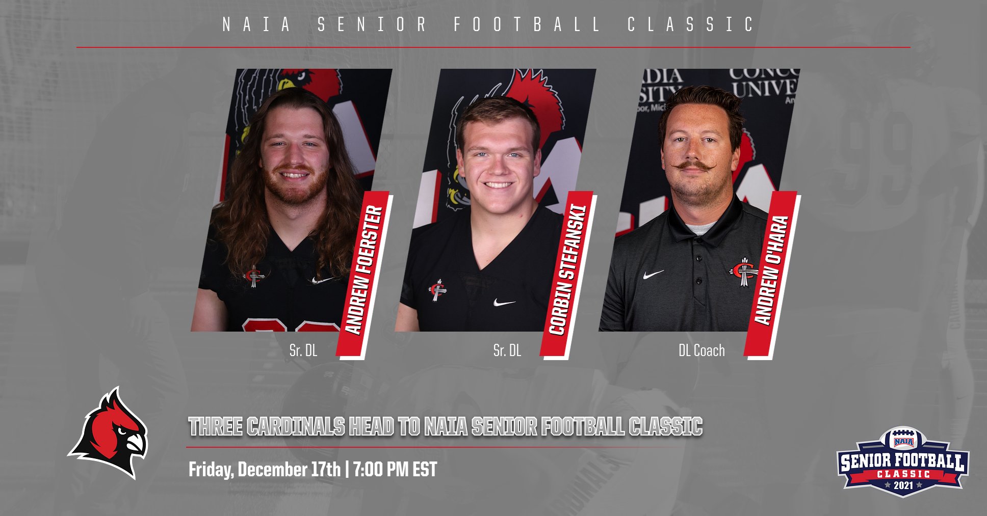 Three Cardinals will participate in the NAIA Senior Football Classic