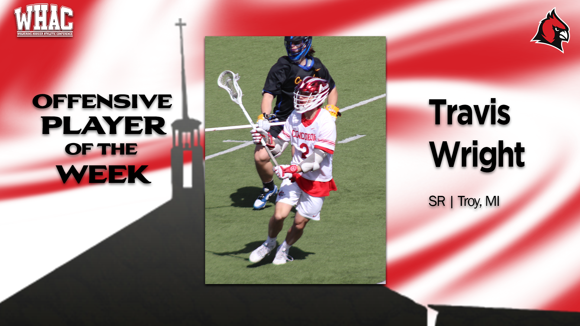 Travis Wright earns first WHAC Offensive Player of the Week honors of Cardinal career